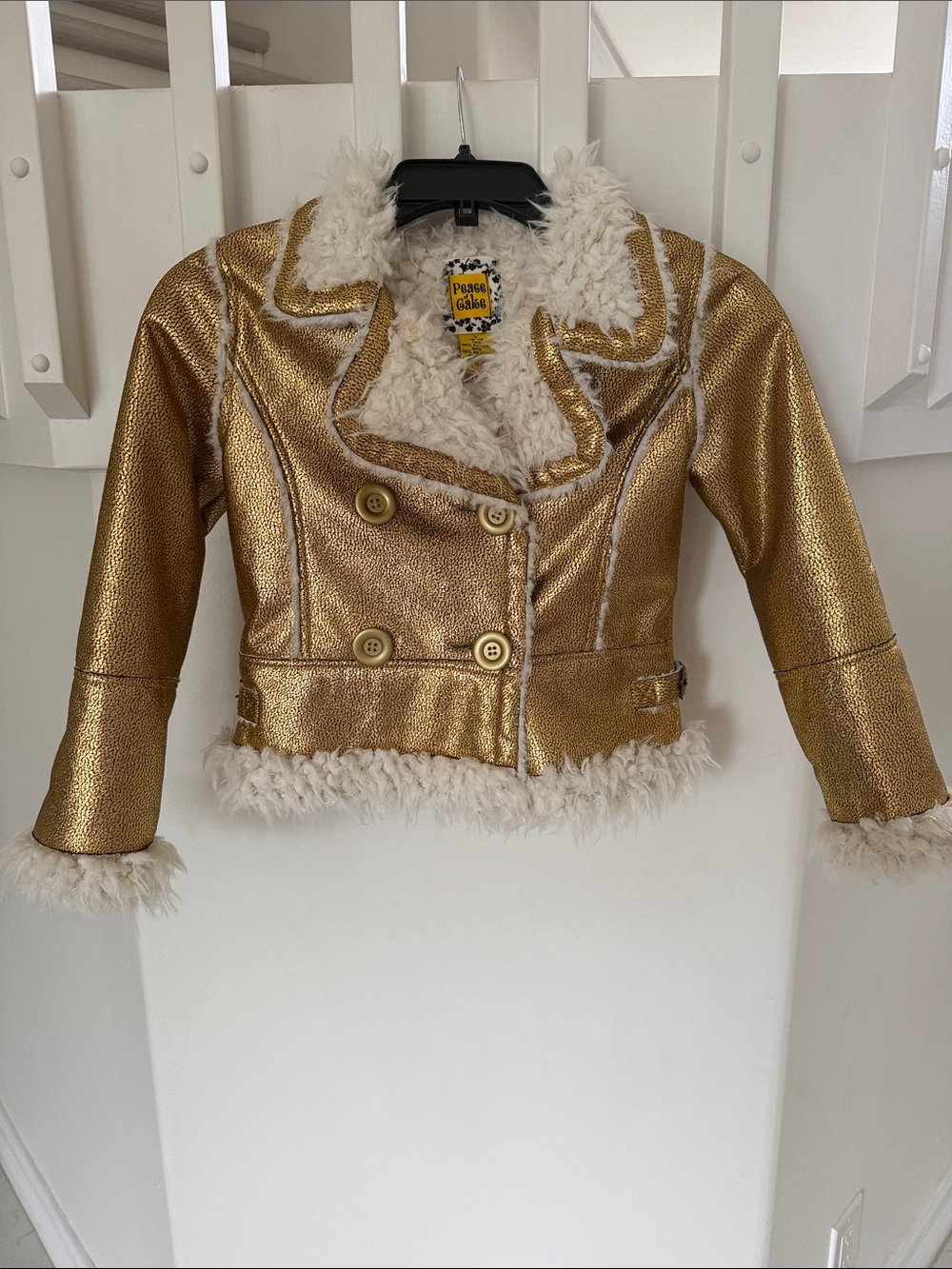 Girls' Metallic Gold Faux Shearling Jacket